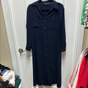 Zara Black Long Sleeve Shirt Dress